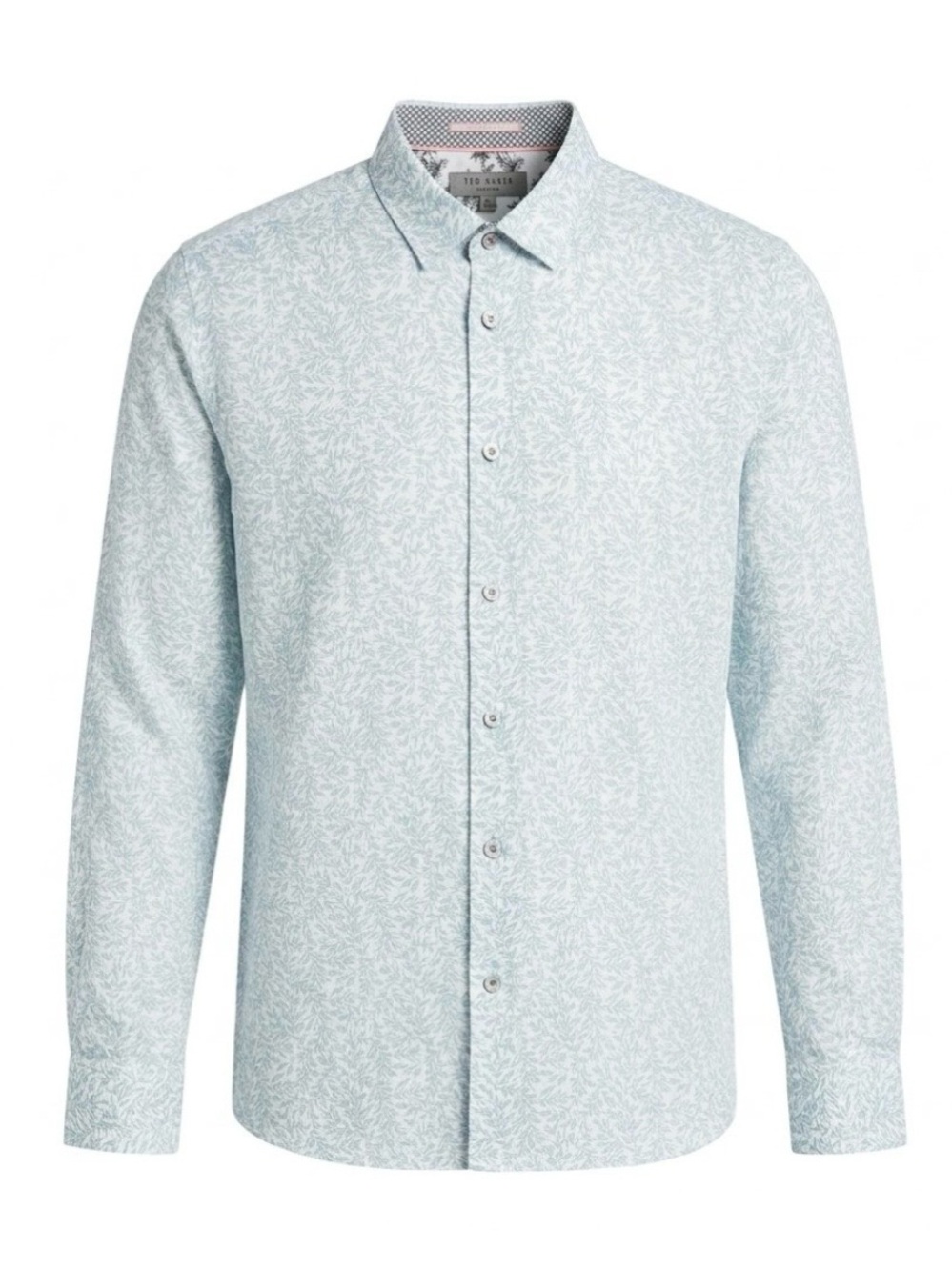Ted Baker Men’s Linen Blend Flip Cuff Button Up Shirt Size 6 XXL White Blue Leaf